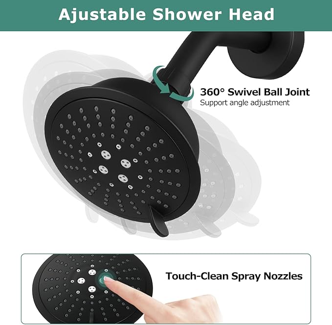 PARLOS Shower Faucet with Valve, Single-Handle Shower Trim Kit with 5-Spray Touch-Clean Shower Head, Wall Mounted Shower Faucets Sets Complete, 1436704