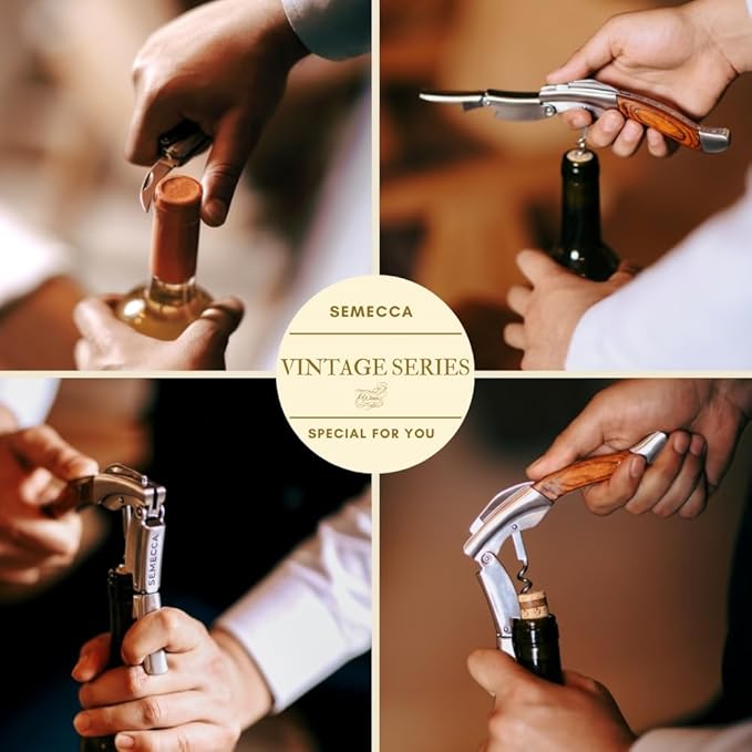 Semecca® Corkscrew Wine Opener, Waiter's Corkscrew, Double Stage, The perfect Wine Opener and Wine key, Wine Bottle Shaped Wooden Box, Gift for Wine Lovers (Rosewood)