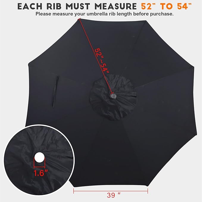 Blissun 9ft Patio Umbrella Replacement Canopy, Market Umbrella Top, Outdoor Table Umbrella Canopy for 8 Ribs, Canopy Only