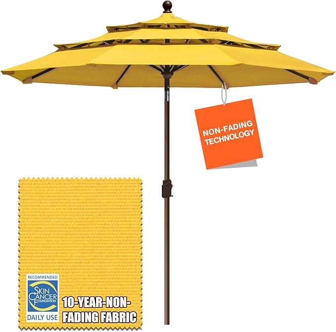 EliteShade USA 10-Year-Non-Fading 9Ft 3 Tiers Market Umbrella Patio Umbrella Outdoor Table Umbrella with Ventilation, Sunflower Yellow
