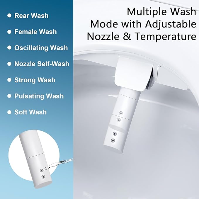 Bidet Toilet Seat, Elongated Smart Heated Toilet Seat, EWATER Wand Cleaning & LED Nightlight Design, Endless Warm Water, Warm Dryer, Deodorizer, 2 Control Method