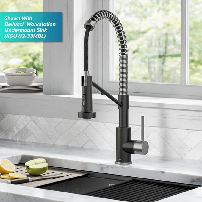 KRAUS Bolden 2-in-1 Commercial Style Pull-Down Single Handle Water Filter Kitchen Faucet for Reverse Osmosis or Water Filtration System in Spot-Free Stainless Steel/Matte Black, KFF-1610SFSMB