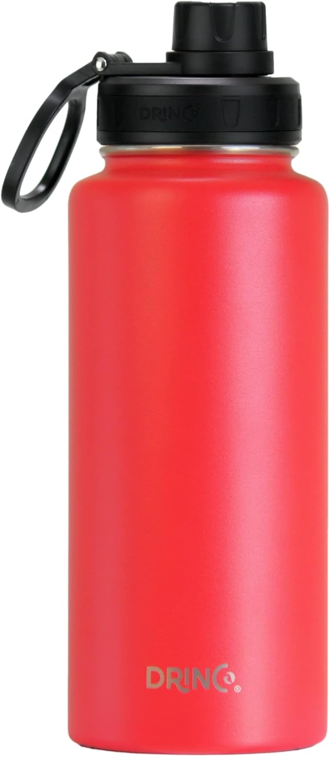DRINCO Stainless Steel Water Bottle Spout Lid Vacuum Insulated Double Wall Water Bottle Wide Mouth (40oz 32oz 22oz 18oz 14oz) Leak Proof Keeps Cold or Hot (32 oz, 32oz Barn Red)