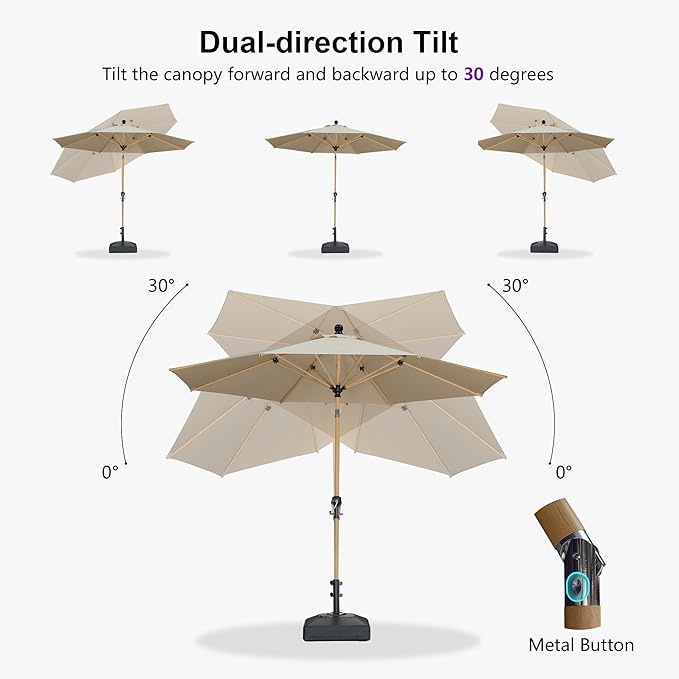 PURPLE LEAF 8 Feet Patio Umbrella Outdoor Table Umbrella Aluminum Market Umbrella with Push Button Tilt & 8 Sturdy Ribs and Crank Round Commercial Sun Umbrella for Garden Patio Balcony, Beige