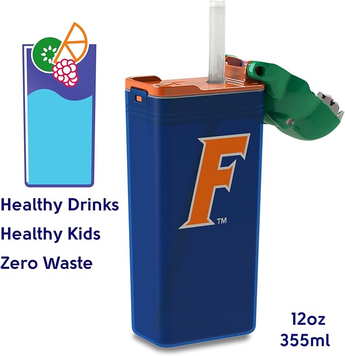 Reusable Water Bottle | Officially Licensed NCAA Sports Bottle | BPA Free | Dishwasher Safe | Albert Gator | 12 oz Drink in the Box - University of Florida