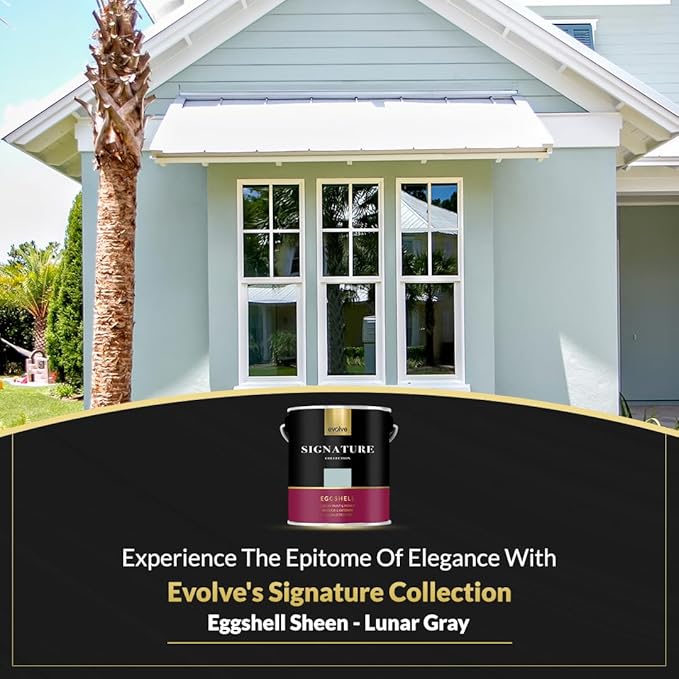 EVOLVE Signature Paint & Primer: Luxury Paint & Primer for Indoor & Outdoor Surfaces, Minimal Odor, Eggshell Sheen (Lunar Gray, 1 Gallon)