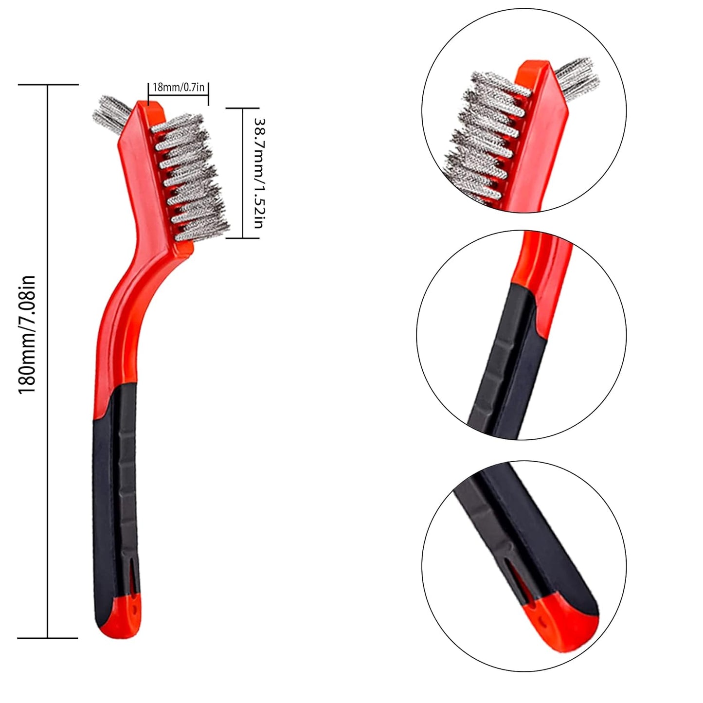 Wire Scratch Brush Set Soft Grip for Rust, Dirt & Paint Scrubbing with Deep Cleaning (24, 24PCS - 10PCS Stainless Steel Wire 10PCS Brass Wire and 4PCS Nylon Wire)