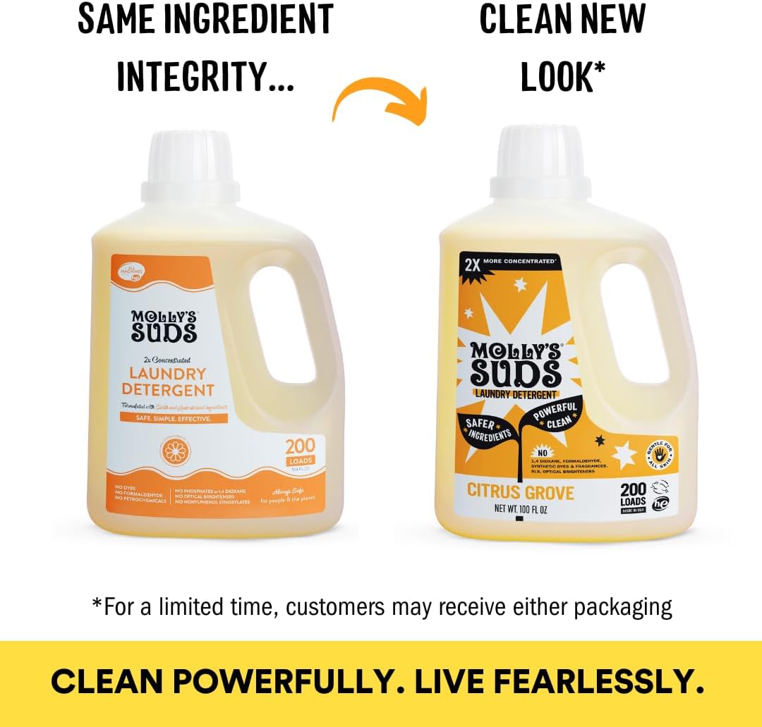 Molly's Suds Liquid Laundry Detergent | Clean Laundry Detergent Soap for Sensitive Skin | 2x Concentrated, High Efficiency (HE) (Citrus Grove - 200 Loads)