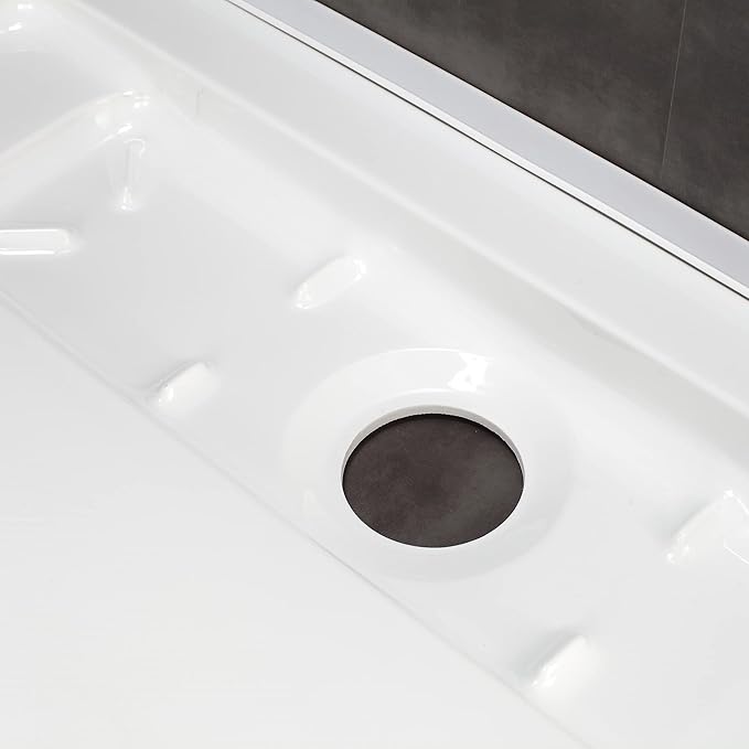 OVE Decors 48-in W x 32-in D Shower Base Pan Rectangle, Hidden Side Drain, White Acrylic, Reversible Design