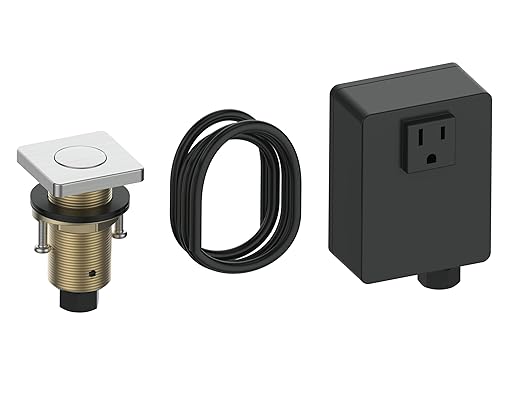 Garbage Disposal Switch, Cordless Air Switch Kit for Food Waste Disposer, Brass Material Brushed Nickel, Long Sink Top Push Button
