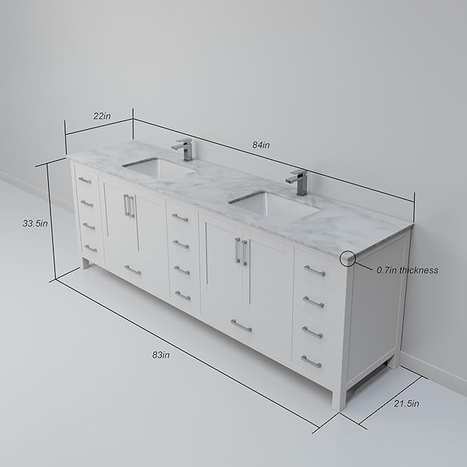 Big Sur 84 in. W x 22 in. D White Double Bath Vanity and Carrara Marble Top