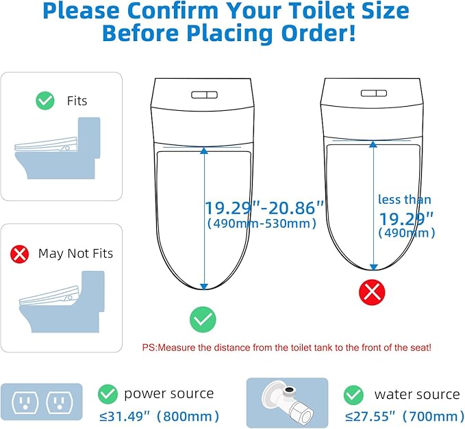 Heated Bidet Toilet Seat Elongated with LED Display & Remote Control - Smart Soft Close Toilet Seat Electric Bidet with Dryer, Warm Water, Feminine Wash, Self-Cleaning Nozzle, IPX4, White
