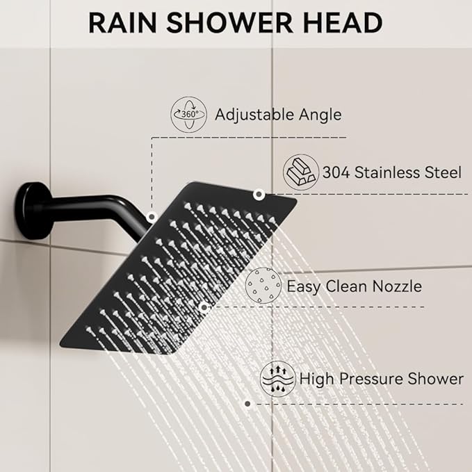 Shower Faucets Sets Shower System Matte Black, STARBATH 12" Ceiling Mount Rain Showerhead and 8" Wall Mounted Rainfall Shower for Couples, On Off Button Valve Dual Head Shower Systems Complete