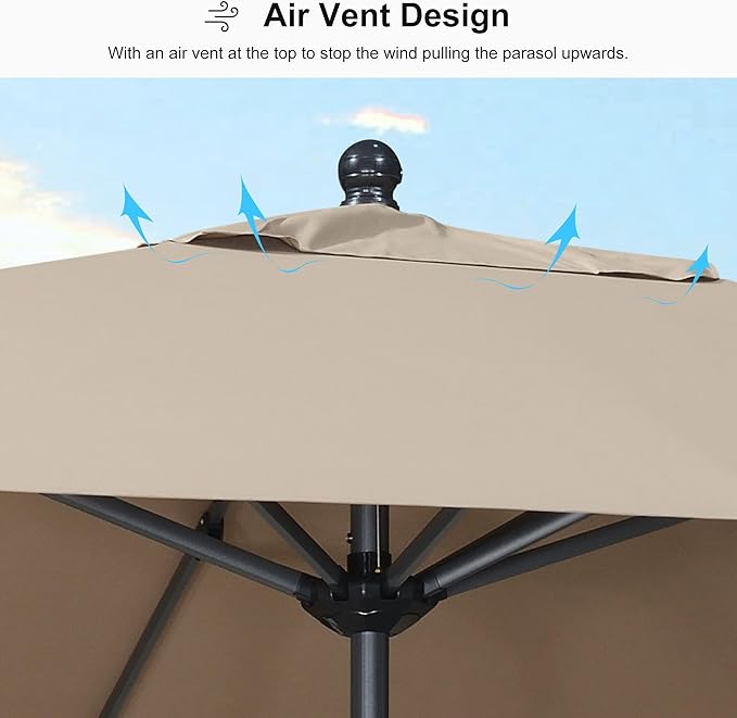 PURPLE LEAF 11.5' x 9' Patio Market Umbrella Outdoor Table Sun Umbrellas with Crank 8 Aluminum Sturdy Ribs for Pool Deck Backyard Beach Taupe