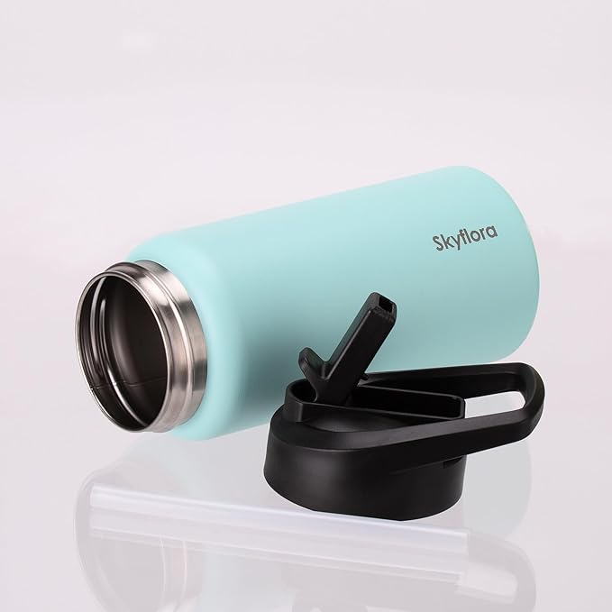 Kids Water Bottle with Straw 2 Pack, 16oz Water Bottles Bulk, Single Wall 18/8 Stainless Steel, Dishwasher Safe & Leakproof, Reusable Gift for Girls Boys to School Sports Travel Camping, Pink & Green