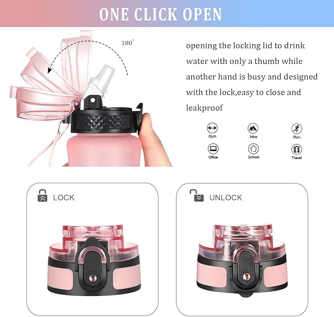 GOPPUS Kids Water Bottle with Straw Spout Lid 10pcs Stickers 12 oz Leak-proof BPA Free Motivational Time Marker Tritan Plastic Water Bottles for Girls Boys School Sports