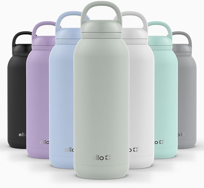 Ello Cooper Twist 40oz Stainless Steel Water Bottle with Chug Lid | Leak Proof | Double Walled and Vacuum Insulated | Built in Carry Loop | Dishwasher Safe | Sage