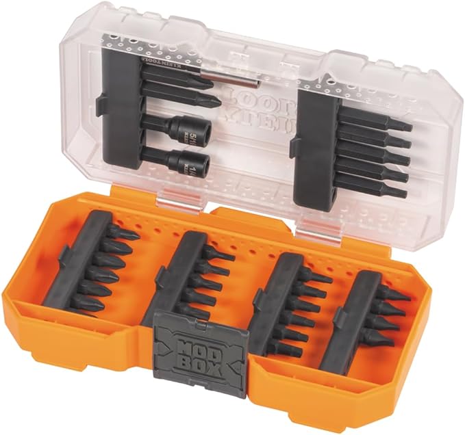 Klein Tools 33800 Impact Driver Bit Set, 35-Piece, S2 Steel with Phillips, Slotted, Square, TORX Bits and Magnetic Nut Drivers in MODbox Case