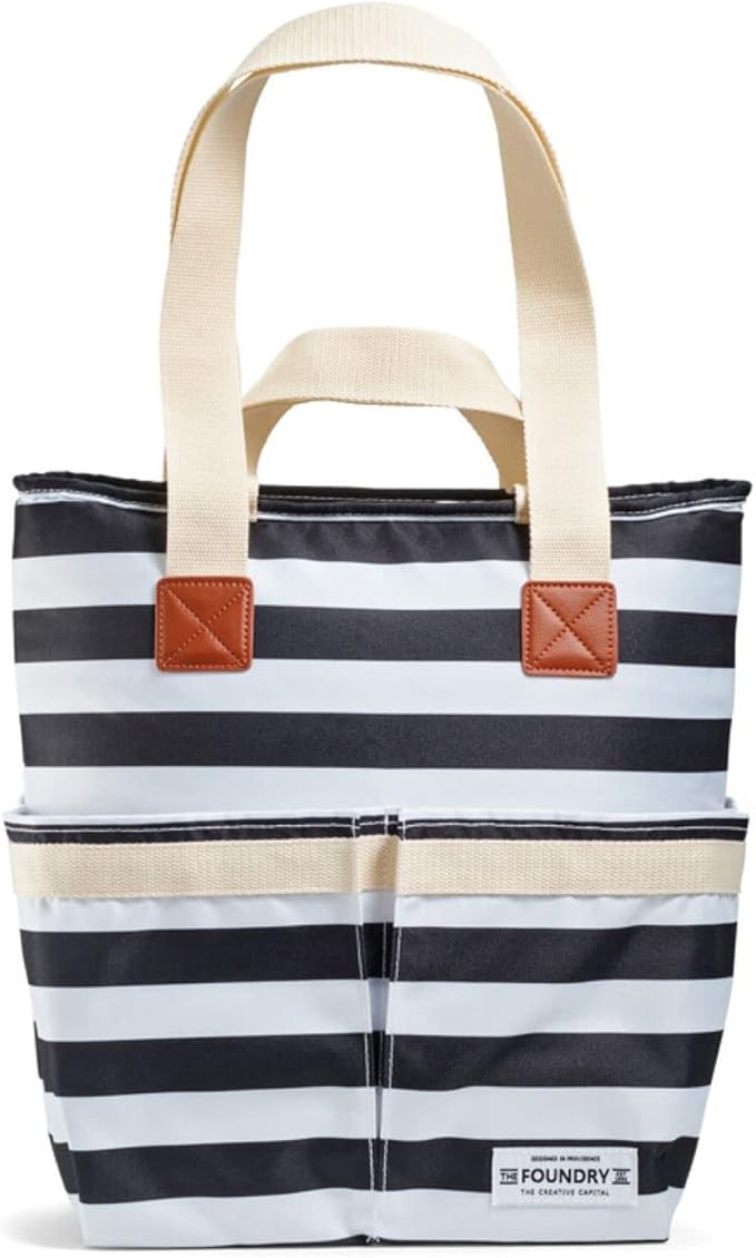 Fit & Fresh Large Insulated Cooler Bag, 1120 cu in, B&W Stripe, Polyester, 11 x 5 x 10 in