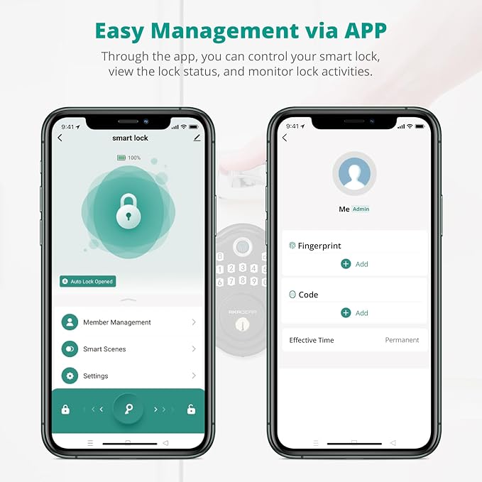 DS10 Pro Keyless Entry Door Lock with Handle - 2 Lever Handles, Bluetooth APP Control, Fingerprint Door Locks, Electronic Keypad Deadbolt Lock, Smart Doors Lock, Auto-Lock, Matte Black