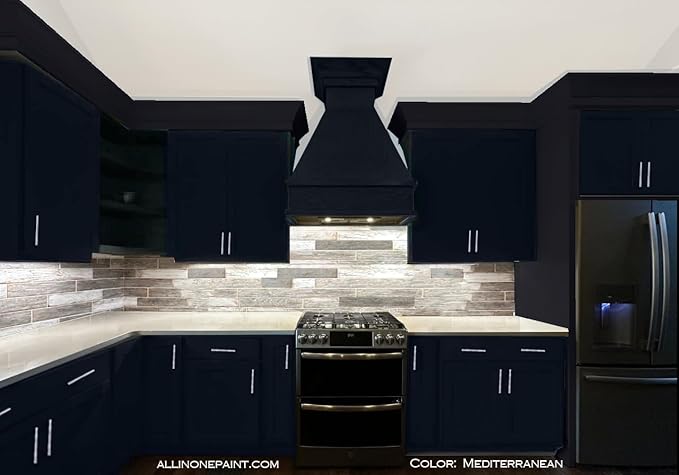 ALL-IN-ONE Paint, Durable cabinet and furniture paint. Built in primer and top coat, no sanding needed. Includes our 30 featured color card - Mediterranean (blue teal), Quart