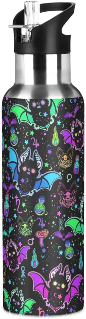 Magic Bat Stainless Steel Water Bottle with Straw Lid - 20 Oz Sports Insulated Water Bottle Thermos for Sport Gym Outdoor Travel School (07-B13)