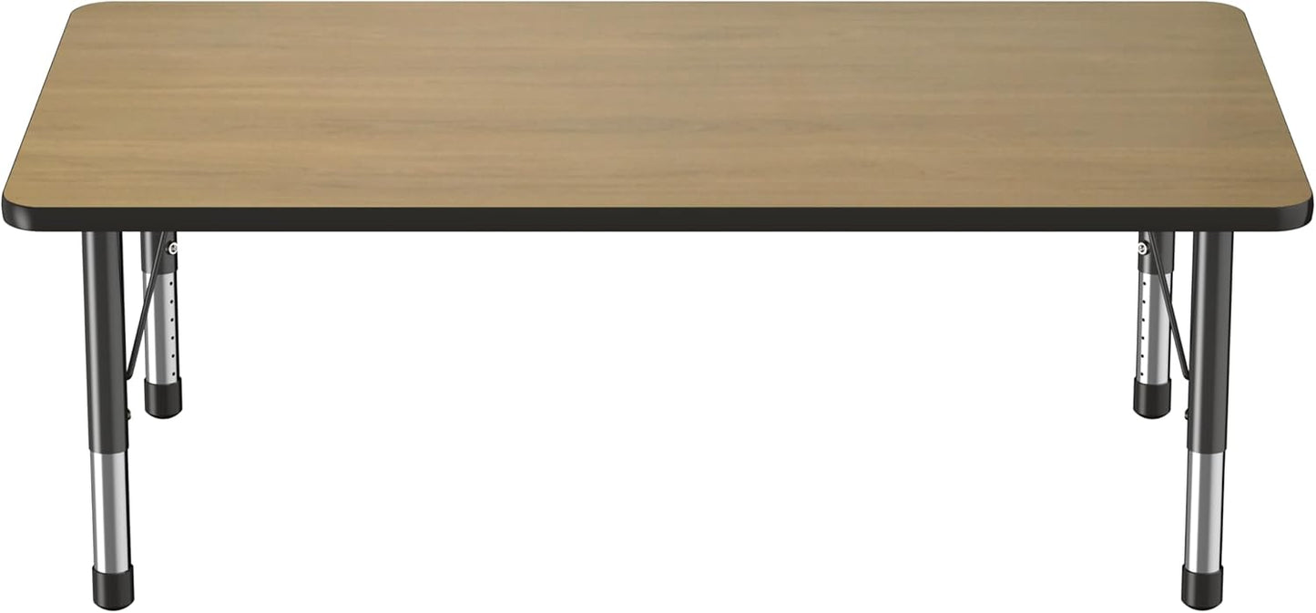 Factory Direct Partners FDP Rectangle (36 x 60 inch) Classroom Table with Adjustable Chunky Toddler Legs (15-24 in); Preschool, Kinder and Daycare Furniture - Pasadena Oak Top/Black Edge and Legs