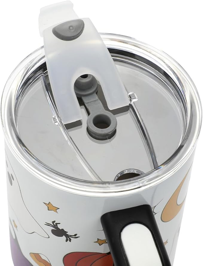 Bioworld Halloween Spooky Icons 40 Oz White Stainless Steel Tumbler With Handle