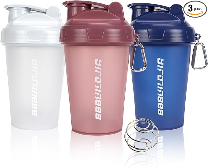 [3 PACK] 17 oz Protein Shaker Bottles Protein Mixer - Leak Proof Shaker Cups for Protein Shakes, Protein Shaker Bottle, Protein Shake Cup, BPA Free & Dishwasher Safe White/Blue/Pink