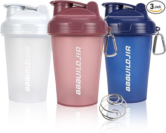 [3 PACK] 17 oz Protein Shaker Bottles Protein Mixer - Leak Proof Shaker Cups for Protein Shakes, Protein Shaker Bottle, Protein Shake Cup, BPA Free & Dishwasher Safe White/Blue/Pink