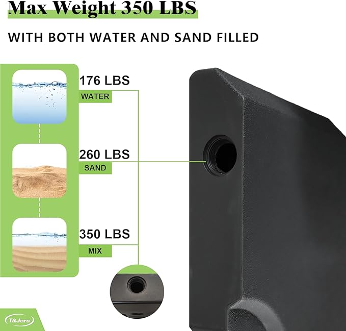 T&Jero 4 Piece Heavy Duty Plastic Base Stand Weight for Patio Outdoor Cantilever Offset Umbrella, 350 lb with Water and Sand Filled, Black