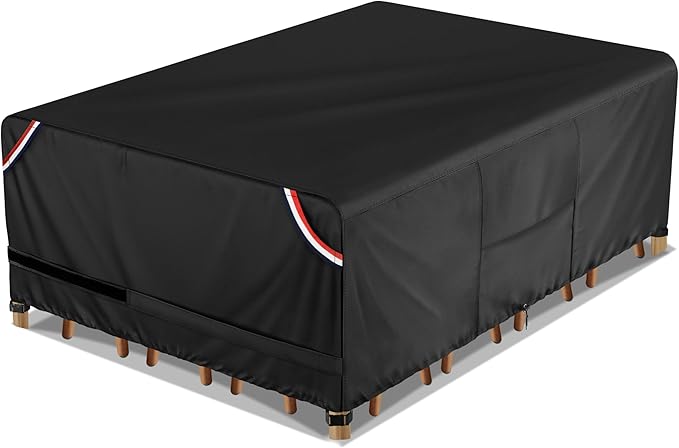 KylinLucky 90"x64" Heavy Duty Waterproof Patio Table Cover - All-Weather UV Protection Outdoor Furniture Cover with Air Vents & Adjustable Straps for Rectangular Dining Set, Black