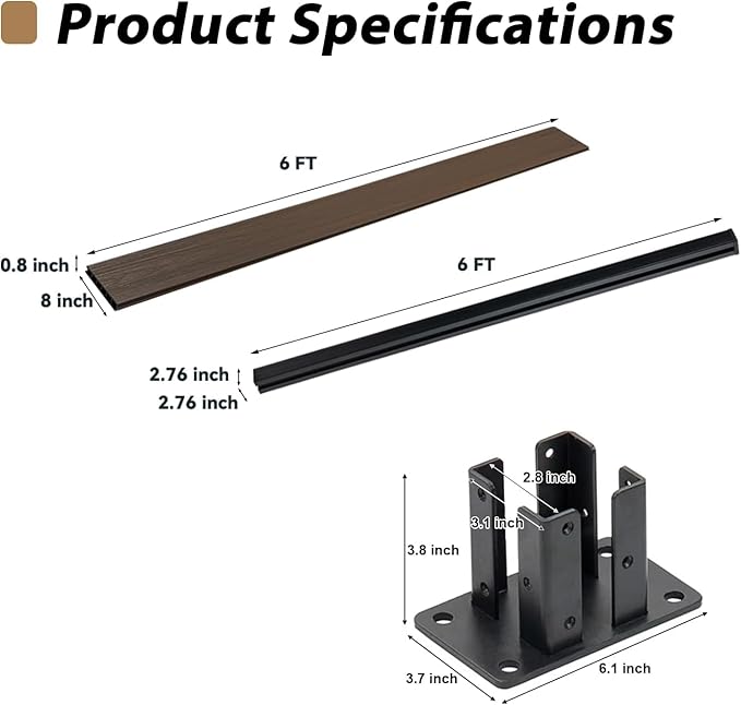 6x6 FT Wood Composite Privacy Fence Panel,Outdoor AC Unit Cover, Pool Equipment Screen, Trash Can Barrier | Weatherproof, Easy Installation, Durable Composite Fencing (Brown with 2 Post)