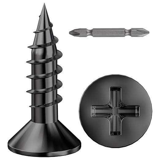 (1000Pcs) #4x5/8 Black Wood Screw Quick Metal Self Tapping Flat Head