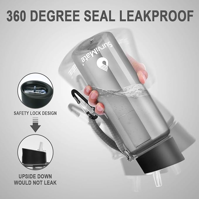 SurviMate 0.01μm Ultra-Filtration Filtered Water Bottle, Portable Water Filter Bottle with 4-Stage Filtration for Survival, Camping, Hiking, Backpacking, Drinking, Emergency