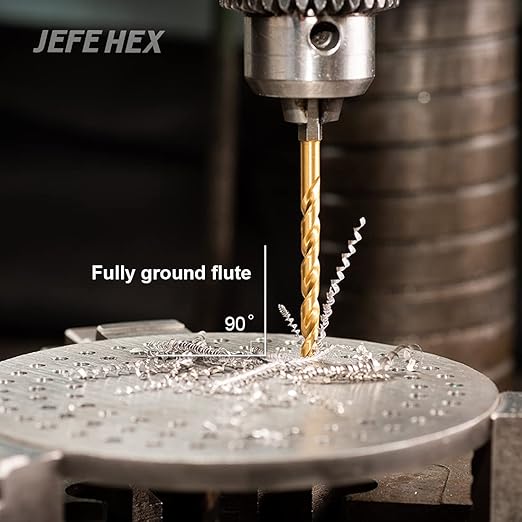 JEFE HEX 9/64" HSS Hex Shank Drill Bits, Titanium Coated Twist Power Tool Accessory. 135 Degree Split Point Drill for Plastics, Copper, Wood, Steel, Aluminum Alloy Cutting (Pack of 2)
