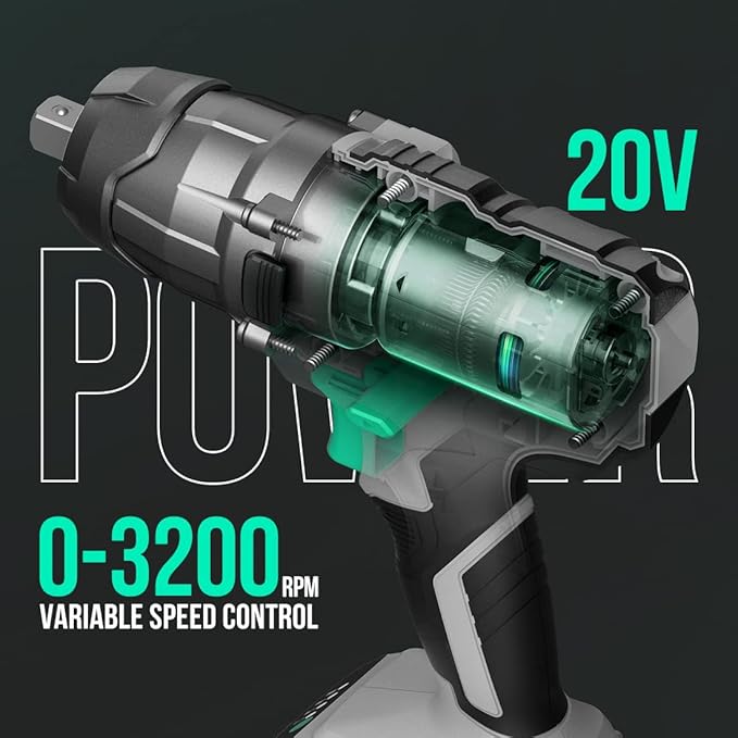 LiTHELi Impact Wrench Cordless, 1/2 inch Power Impact Wrenches, 20V Impact Gun Kit with 2.0Ah Li-ion Battery ＆ Fast Charger, Max Torque 320 ft-lbs