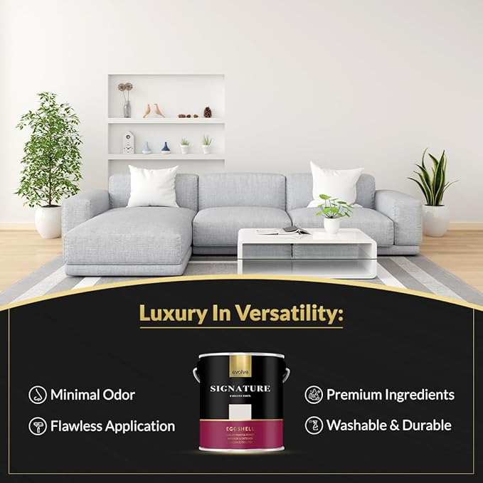 EVOLVE Signature Paint & Primer: Luxury Paint & Primer for Indoor & Outdoor Surfaces, Minimal Odor, Eggshell Sheen (Quicksilver Gray, 1 Gallon)