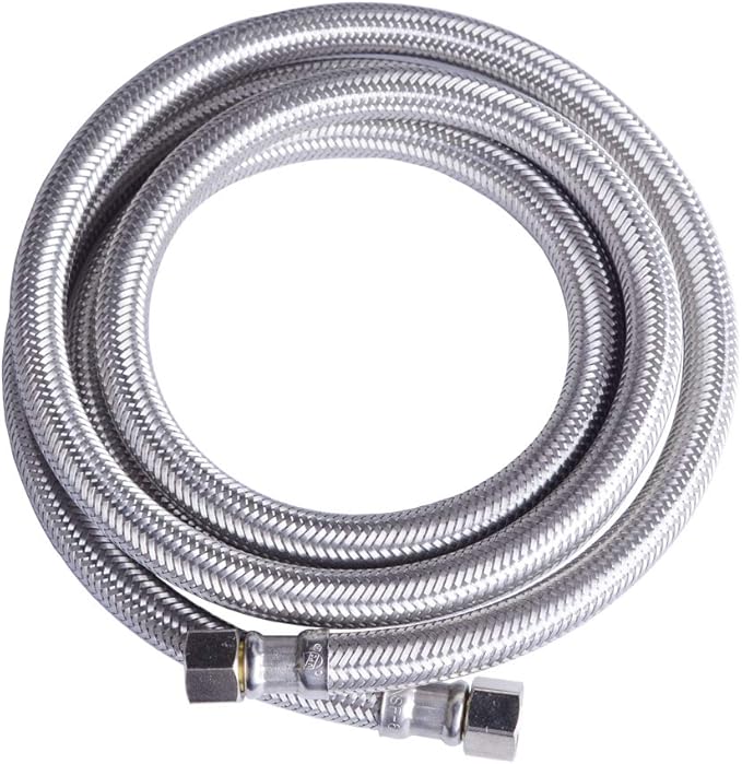 Hydro Master Braided Stainless Steel Dishwasher Connector with Elbow 72 inches 3/8" Comp x 3/8" Comp