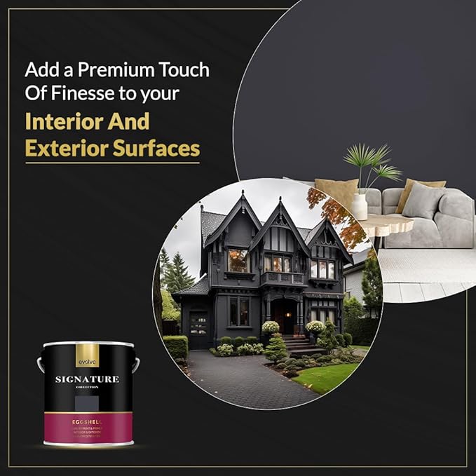 EVOLVE Signature Paint & Primer: Luxury Paint & Primer for Indoor & Outdoor Surfaces, Minimal Odor, Eggshell Sheen (Charcoal Gray, 1 Gallon)