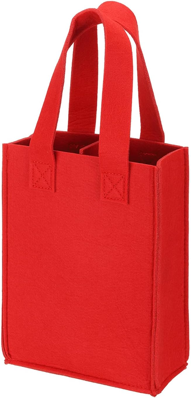 PATIKIL 2 Bottle Wine Carrier Tote Bag, Wine Bottle Carrying Bag with Divider Reusable Wine Storage Bag Felt Grocery Bags Portable Gift Bag, Red