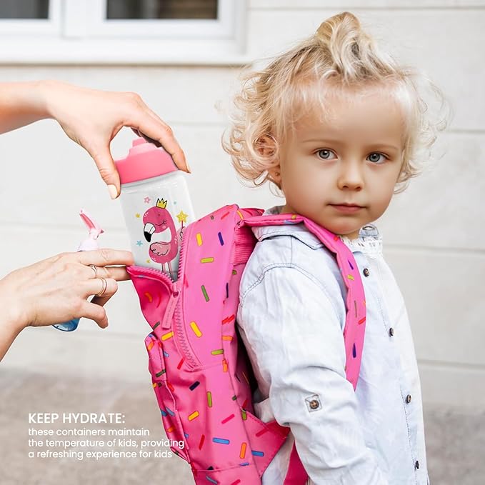 Flamingo Water Bottle - Kids Water Bottle with Straw Lid - 12 Oz Insulated Stainless Steel Water Bottles for Toddlers Kid Girls - Travel Cup for School Sports