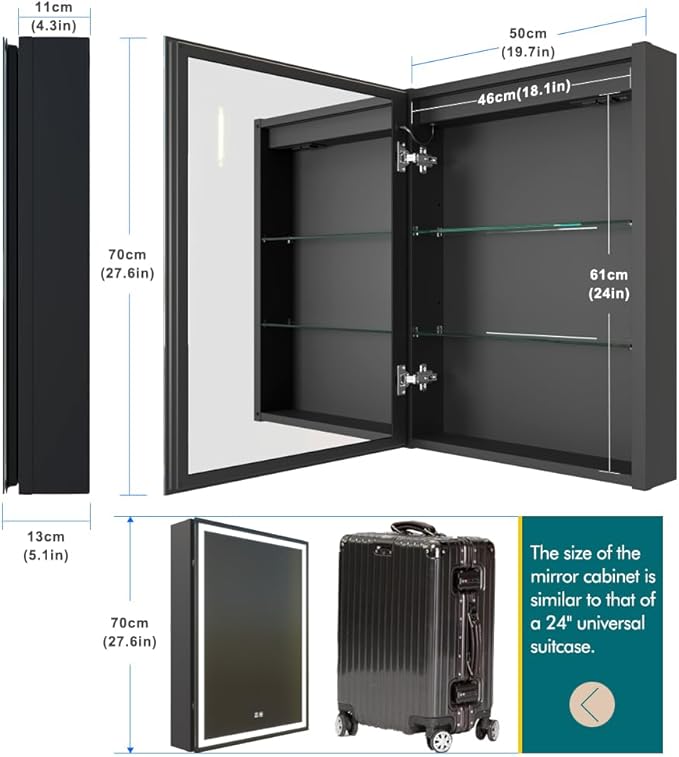 KWW LED Lighted Bathroom Medicine Cabinet with Sockets & USBs, Defogger, Dimmable, 3 Color Light Makeup Mirror, Easy to Install, Wall Mounted Cabinet (19.5 * 28)