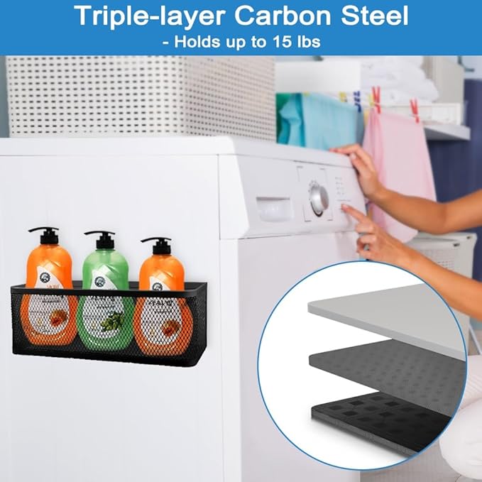 Picowe Magnetic Laundry Organizer, Extra Large Magnet Basket for Laundry Room,16.5lb Capacity Magnetic Shelf for Washer /Dryer, Fridge & Small Spaces (XL, Black)