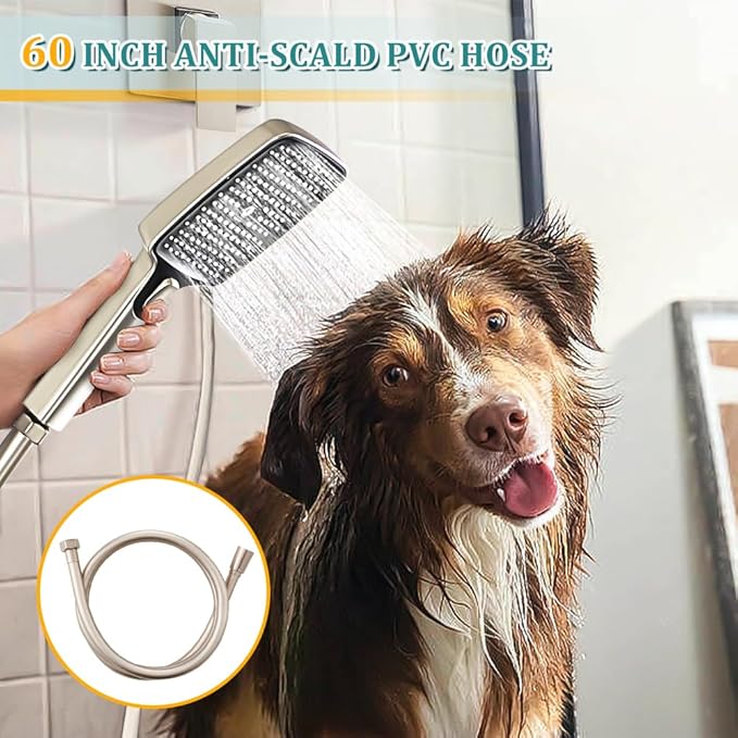 1Pc 304 Stainless Steel Shower Faucet Set, Rain Shower Head with Handheld Spray, Square Shower Head with 3 Setting Handheld Combo and Brass Valve Kit (Brushed Nickel, 10 Inch Rain Shower Head)