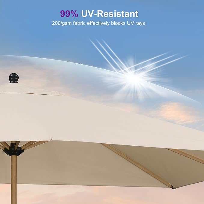 PURPLE LEAF 9' x 11.5' Patio Umbrella Outdoor Table Umbrella Rectangular Aluminum Market Umbrella with 8 Sturdy Ribs & Crank Outdoor Umbrellas for Garden Deck Patio, Beige