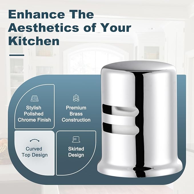 Dishwasher Air Gap Cover, Dishwasher Air Gap Cap for Kitchen Sink, Solid Brass Dishwasher Overflow Vent Cap Replacement Kit, Chrome