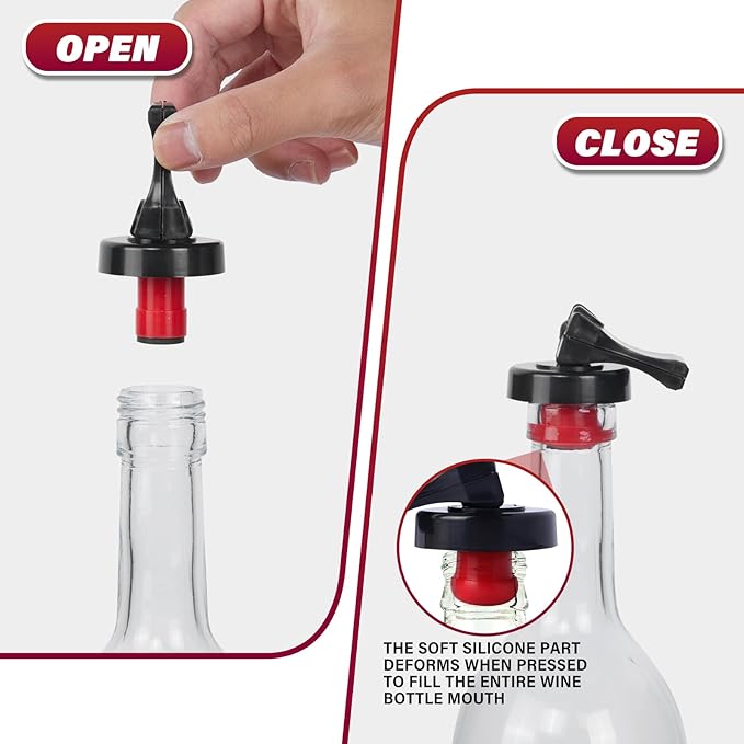 Wine Stopper，6 Pack Wine Stoppers for Wine Bottles，Plastic Vacuum Wine Bottle Stopper Wine Saver with Airtight Seal，Keep Wine Fresh Wine Bottle Sealer Set