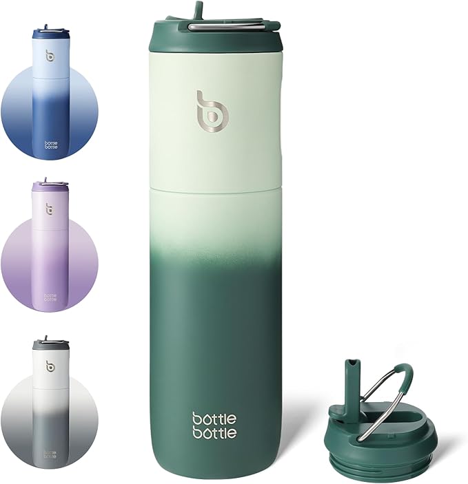 BOTTLE BOTTLE Insulated Water Bottle 24oz with Straw Lid and Handle for Sports Travel Gym Stainless Steel Water Bottles Double-Wall Vacuum Metal Thermos Bottles Leak Proof BPA-Free