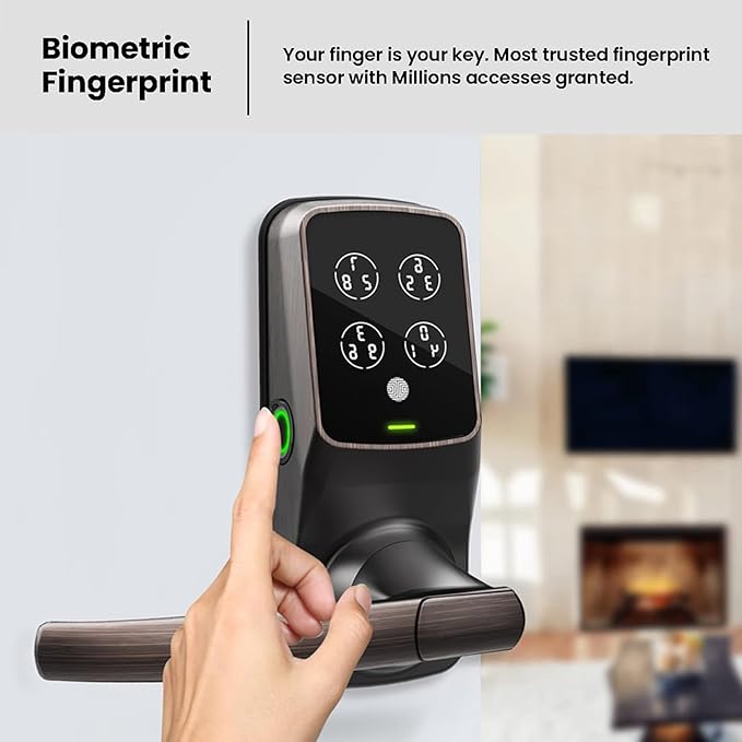 Lockly Secure Plus, Bluetooth Smart Door Lock, Keyless Entry Door Lock with Handle, PIN Genie® Keypad, 3D Biometric Fingerprint Sensor